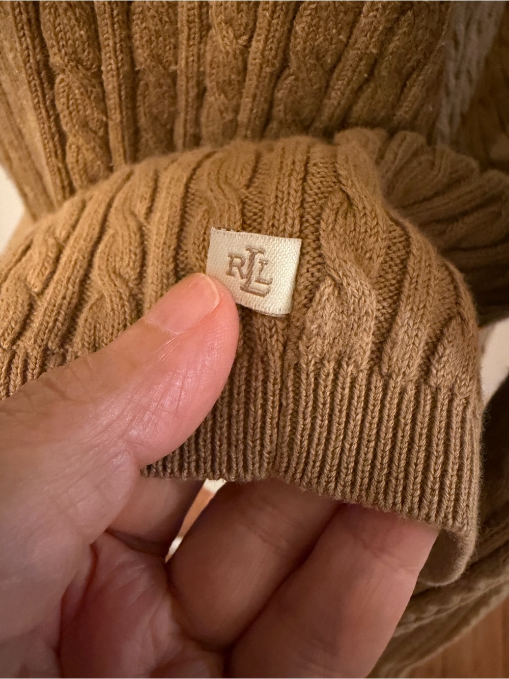 Ralph Lauren Cable Knit Cardigan Sweater Women’s Size L Camel Brown Button Front - Picture 10 of 16